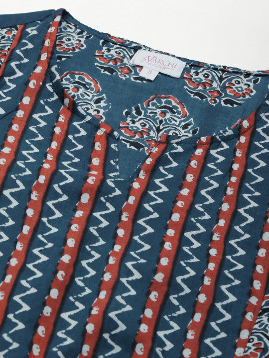 IRIDAA JAIPUR Blue Ethnic Motifs Ethnic A-Line Midi Dress