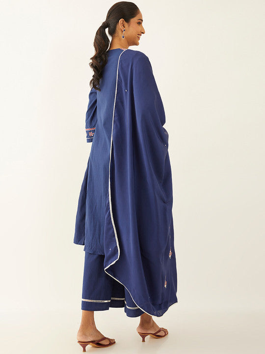 Taneira Ethnic Motifs Sequinned Embroidered Regular Kurta With Palazzos & Dupatta
