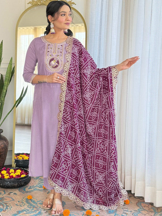 CaniBani Women Ethnic Motifs Embroidered Regular Thread Work Kurta with Trousers & With Dupatta