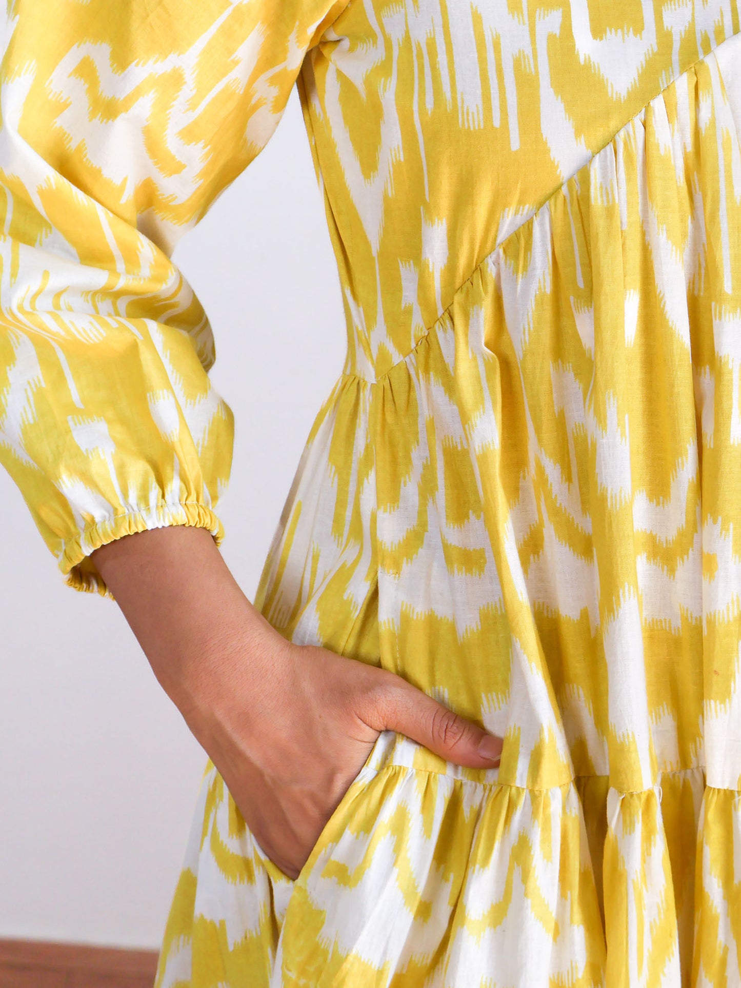 Yellow Ikat Print Cotton Maxi Dress