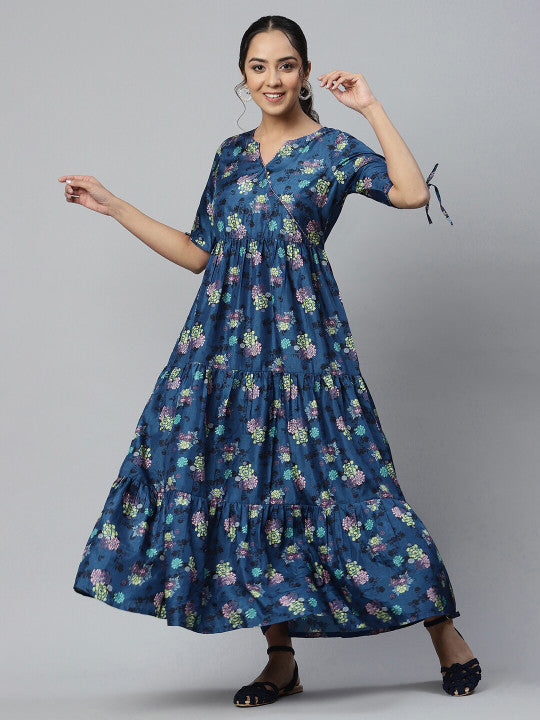 AURELIA Women Blue  Floral Satin Maxi Dress
