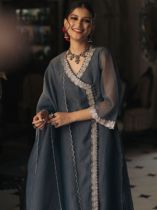 anayna Women Embroidered Angrakha Kurta
