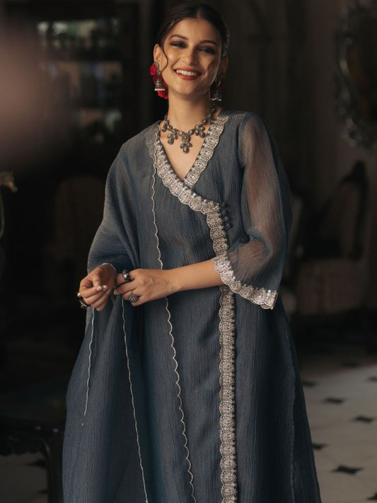 anayna Women Embroidered Angrakha Kurta