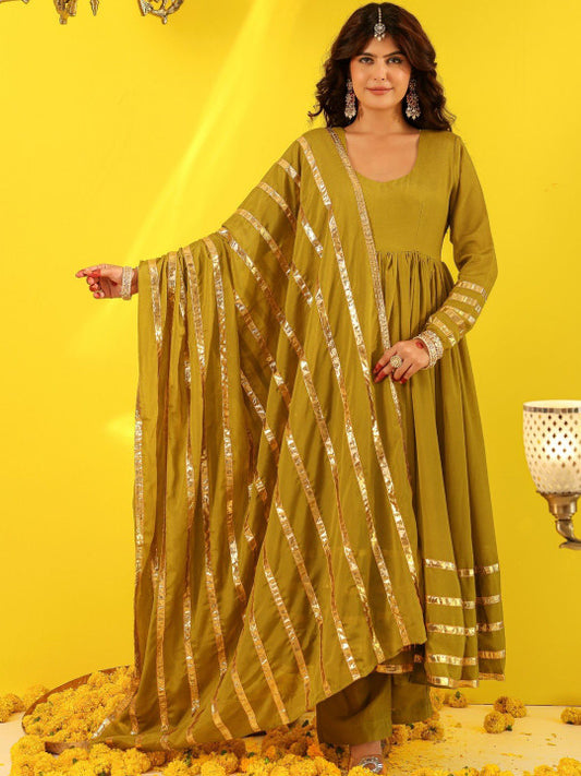 ASHEERA Women Pleated Gotta Patti Kurta & Palazzos & With Dupatta