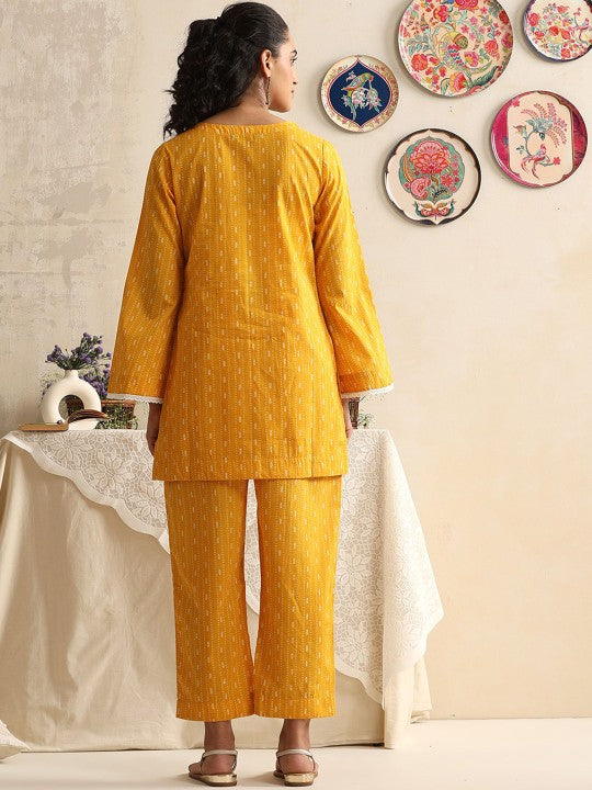 ETC Printed Notch Neck Pure Cotton Top With Trousers