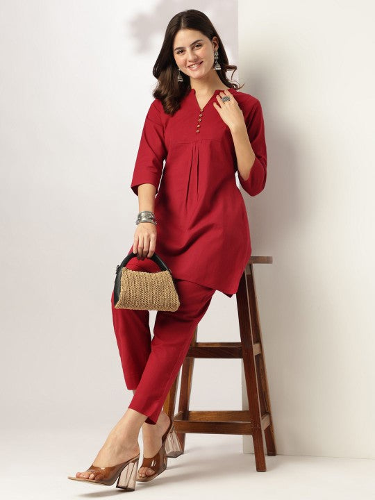 Cotton Solid A-line Co-ord Set