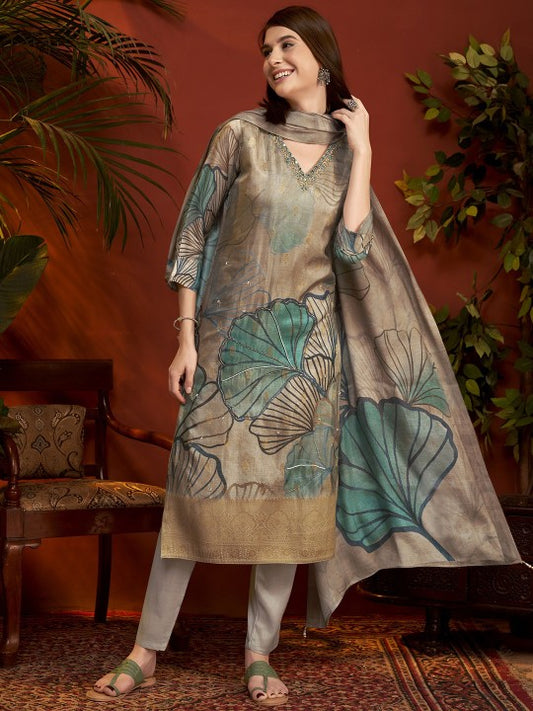 Anouk Floral Embroidered Zardozi Pure Silk Straight Kurta