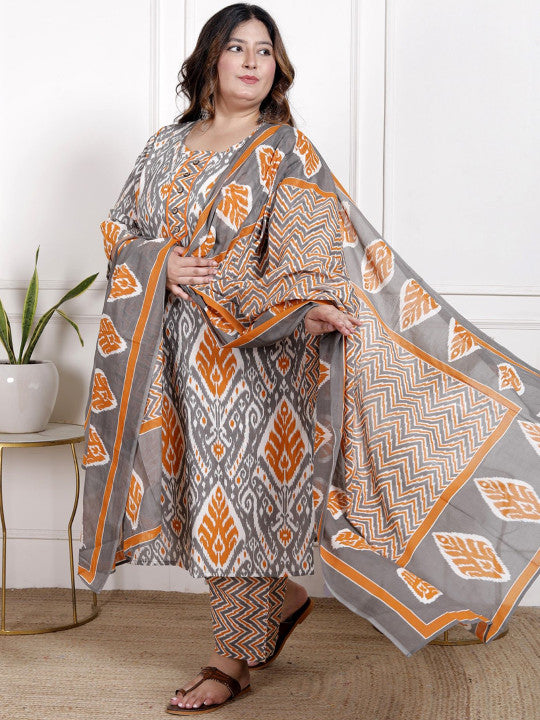 Swasti Floral Printed Regular Pure Cotton Straight Kurta With Trousers And Dupatta