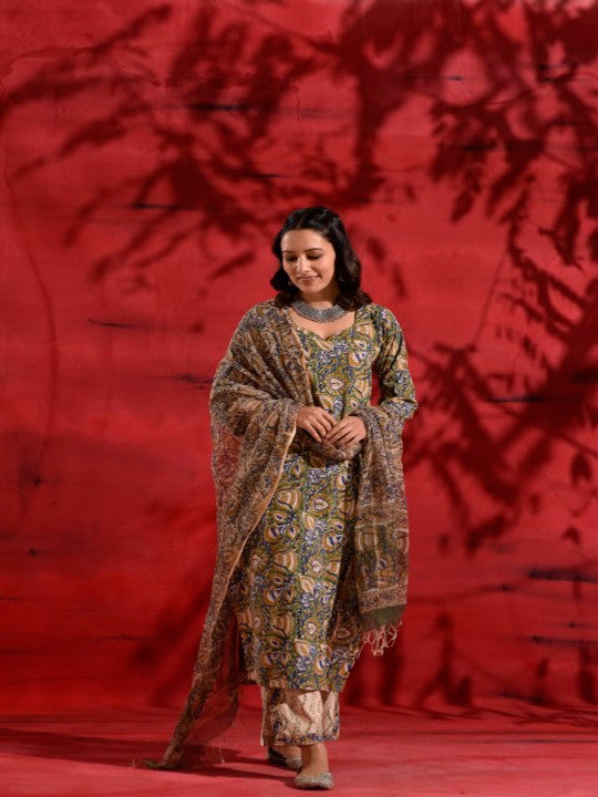 DIMPLE DESIGN STUDIO Women Paisley Printed Regular Pure Cotton Kurta with Trousers & With Dupatta