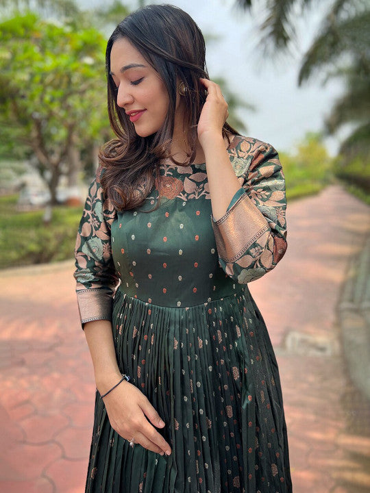Tasarika Banarasi Silk Ethnic Maxi Zari Woven Ethnic Dress