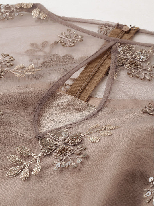 Ethnovog Women Brown  Pink Embroidered Kurta with Trousers  Dupatta