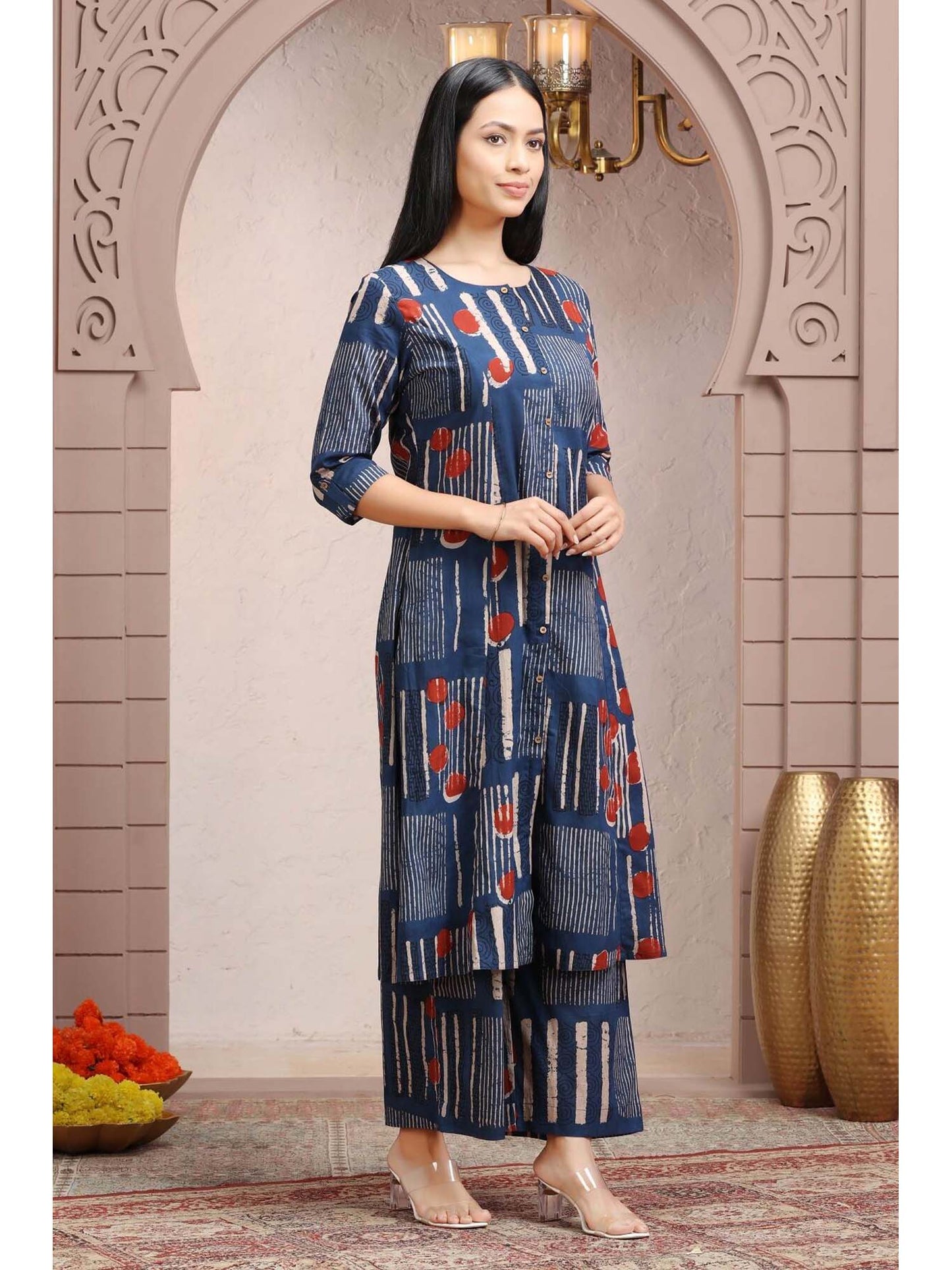 Indigo Blue Jaipuri Cotton Straight Printed Co-Ord (Set of 2)