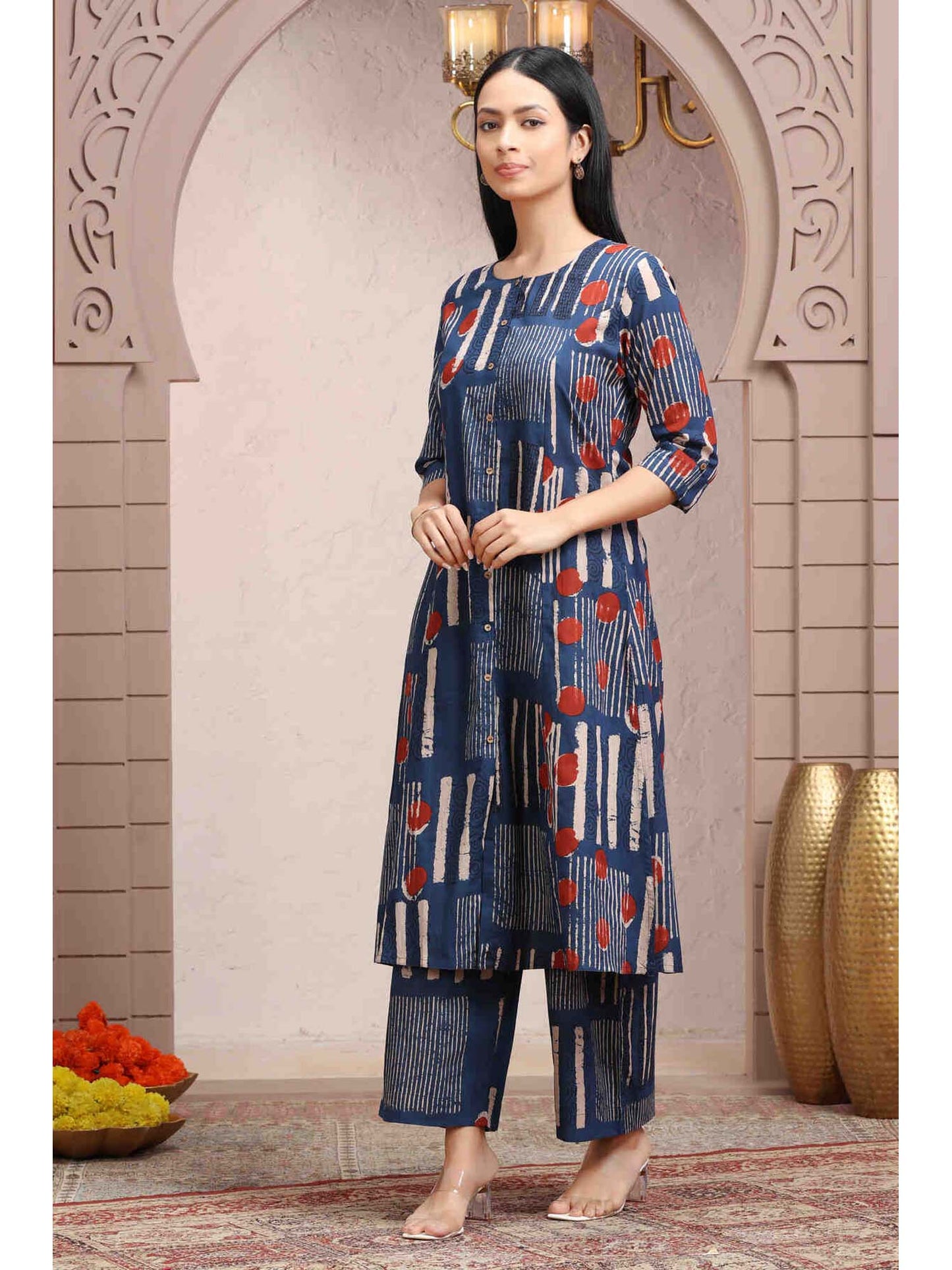 Indigo Blue Jaipuri Cotton Straight Printed Co-Ord (Set of 2)