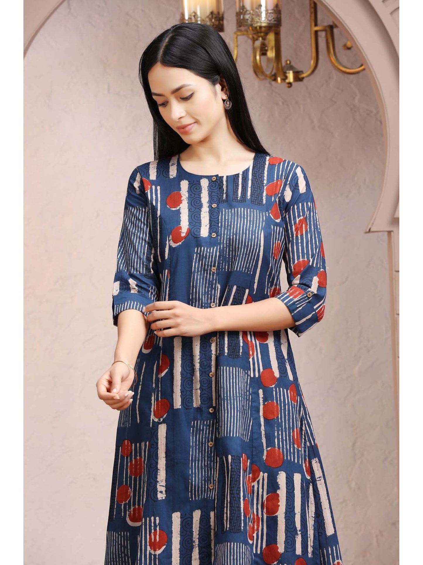 Indigo Blue Jaipuri Cotton Straight Printed Co-Ord (Set of 2)