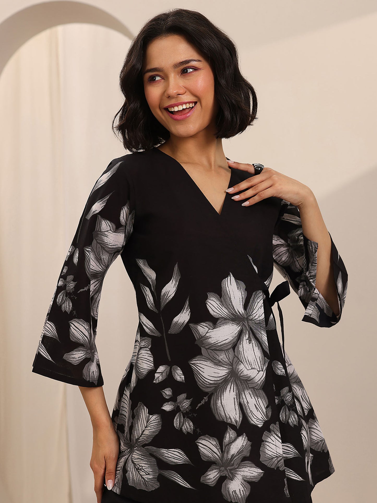 Black Floral Tunic and Palazzo (Set of 2)