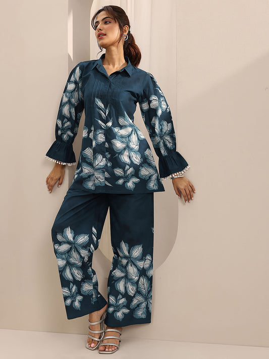 Blue Floral Shirt and Palazzo (Set of 2)