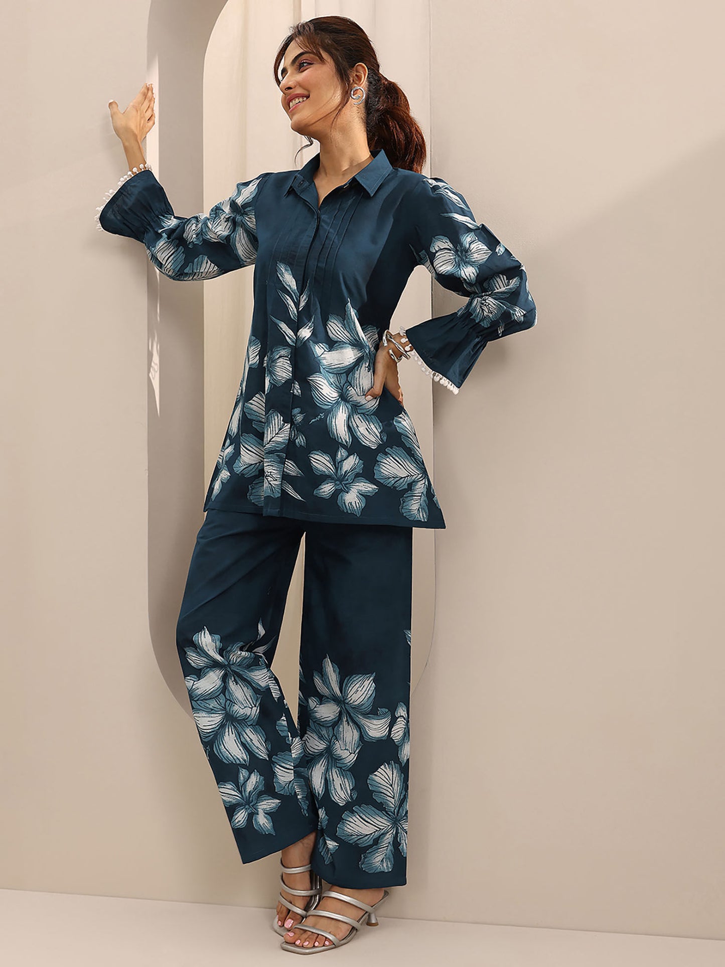 Blue Floral Shirt and Palazzo (Set of 2)