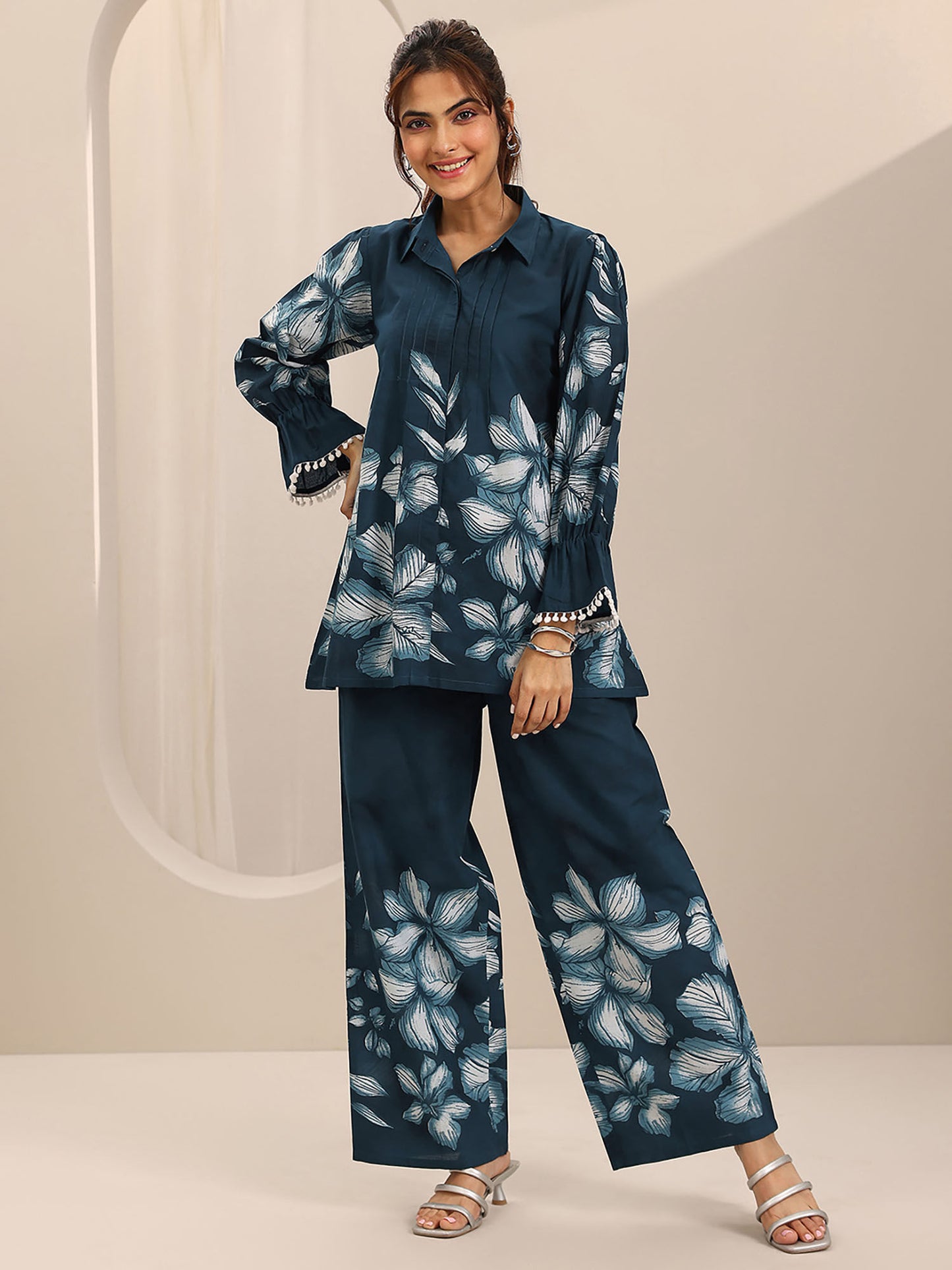 Blue Floral Shirt and Palazzo (Set of 2)