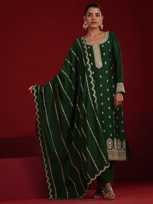 Green Floral Kurta with Pant and Dupatta (Set of 2)