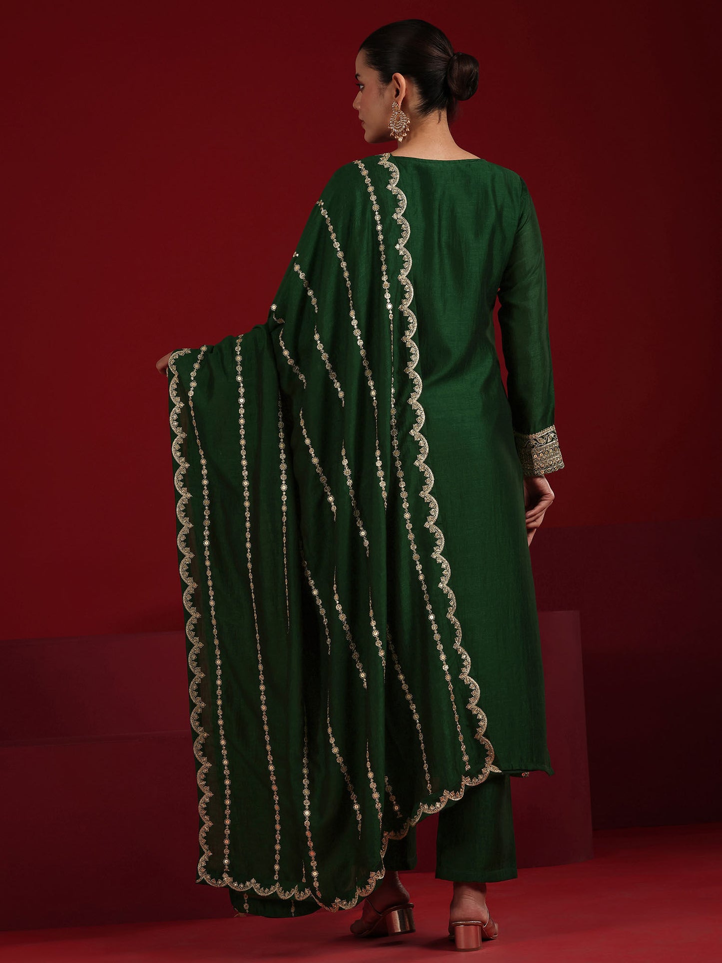 Green Floral Kurta with Pant and Dupatta (Set of 2)