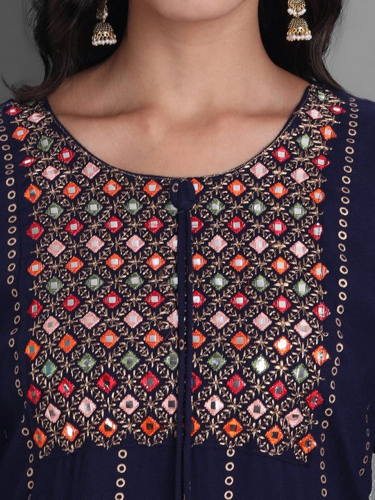 Mirror Work Embellished Kurta with Palazzos & With Dupatta