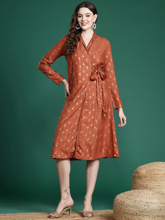 Print Wrap Ethic Dress