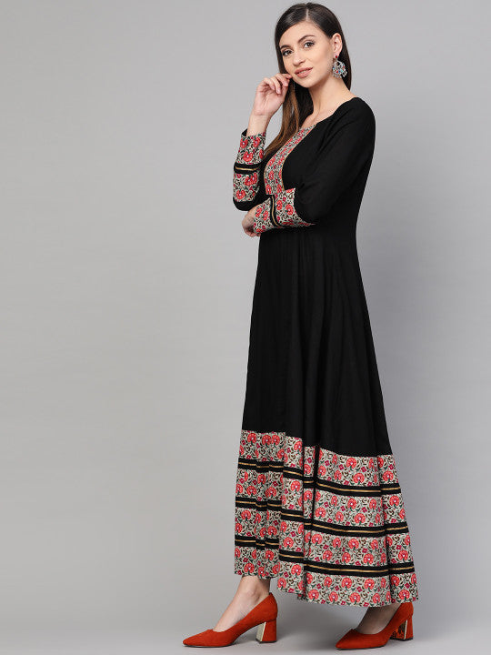 Idalia Women Black & Pink Printed Maxi Dress