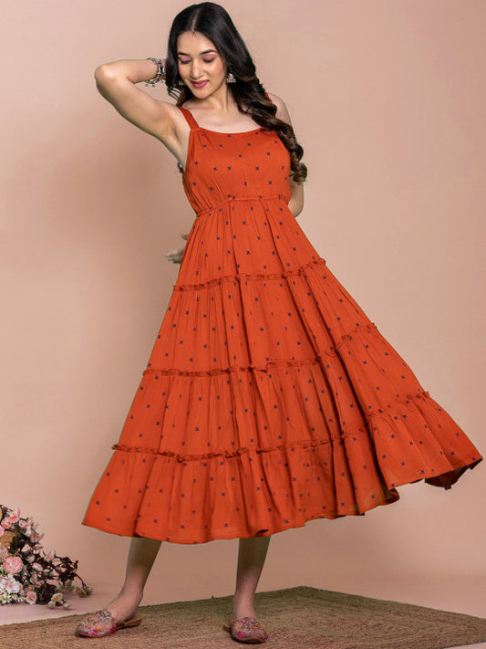 Floral Printed Tiered Fit & Flare Ethnic Dresses