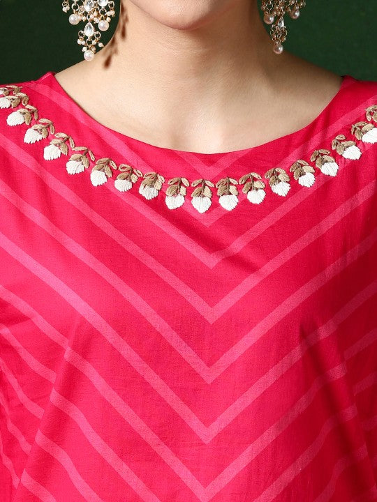 Jaipur Kurti Women Floral Printed  Thread Work  Kurta with Trousers & With Dupatta
