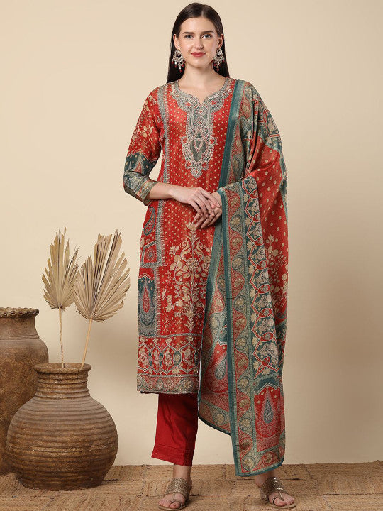 FASHOR Women Ethnic Motifs Printed Regular Kurta with Trousers & With Dupatta