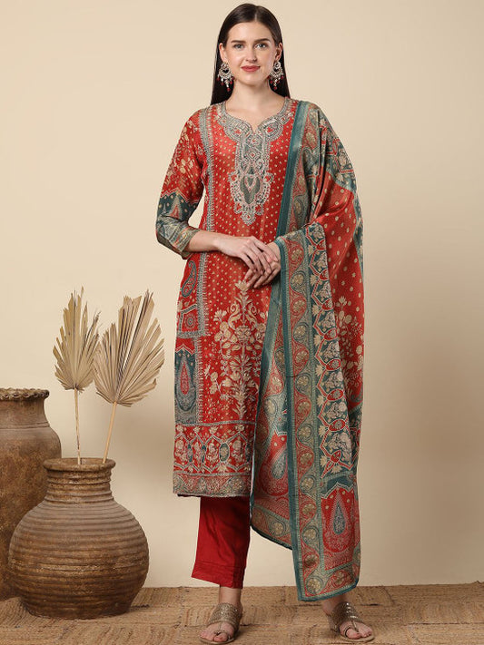 FASHOR Women Ethnic Motifs Printed Regular Kurta with Trousers & With Dupatta