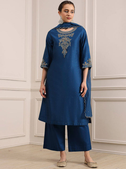 Biba Women Ethnic Motifs Embroidered Kurta with Trousers & Dupatta