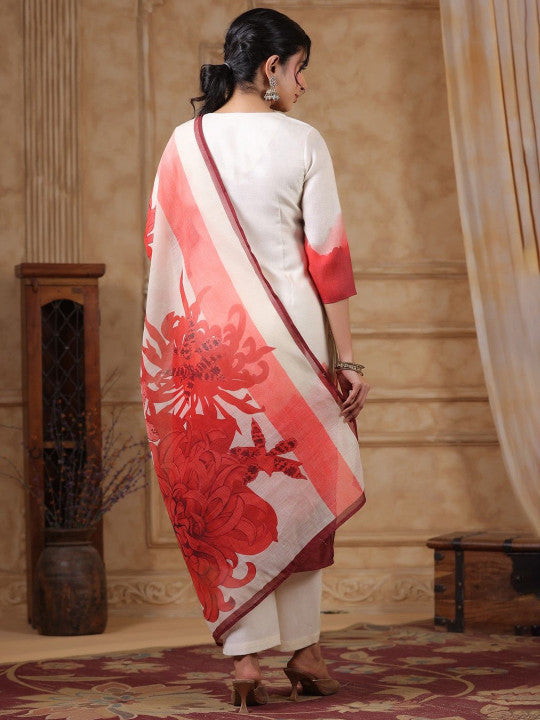 AUTUMN LANE Ombre Dyed Pure Cotton Straight Kurta with Trousers & Dupatta