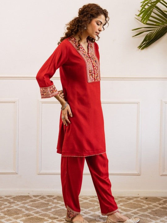 AUTUMN LANE Kabool Vermi Embroidered Pure Cotton Tunic With Trousers Co-Ords