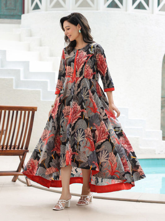 Printed Pure Cotton Maxi Ethnic Dresses