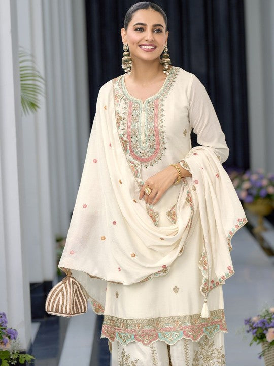 AUTUMN LANE Ethnic Motifs Embroidered Pure Cotton Straight Kurta