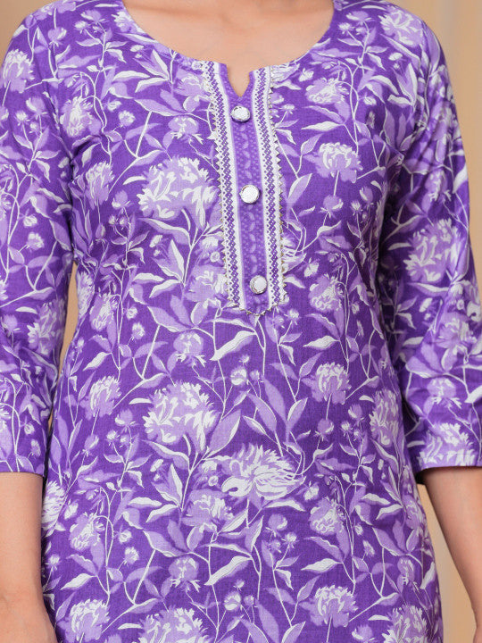 Toflei Women Floral Printed Cotton Kurta with Trousers & Dupatta