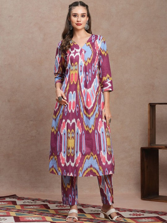 FASHOR Printed Pure Cotton Tunic With Trousers