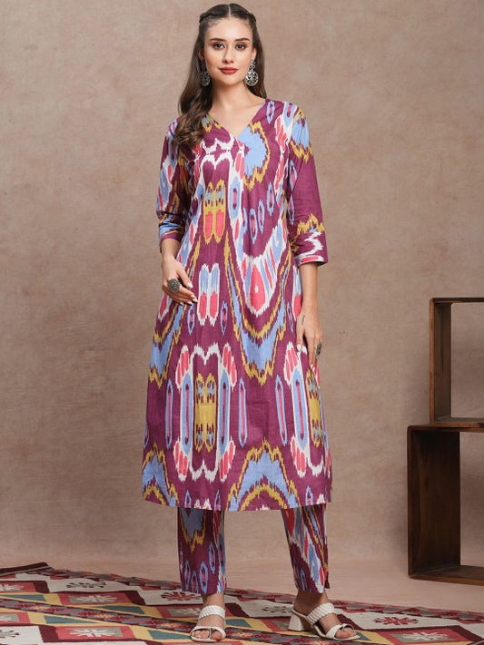 FASHOR Printed Pure Cotton Tunic With Trousers
