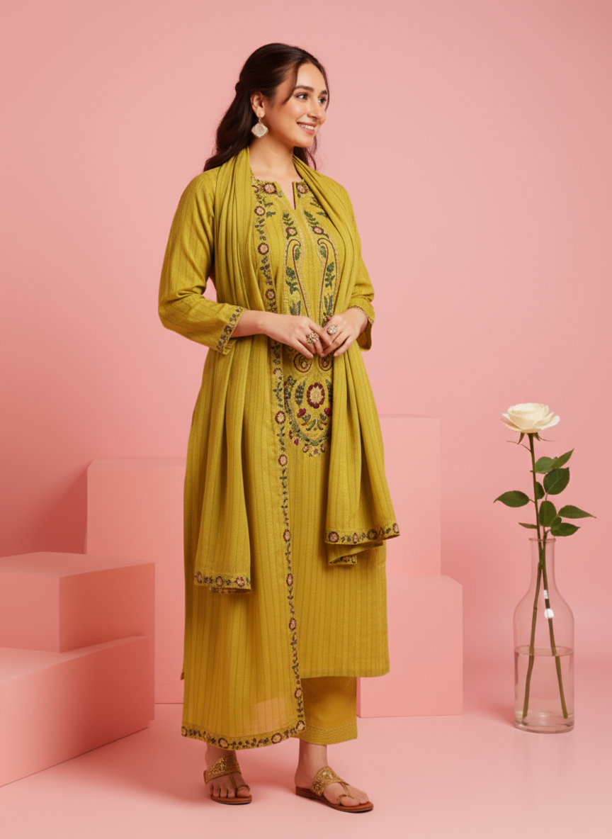Embroidered Roman silk Flared Kurta