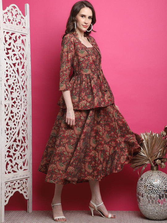 Aawari Ethnic Motif Fit & Flare Midi Dress