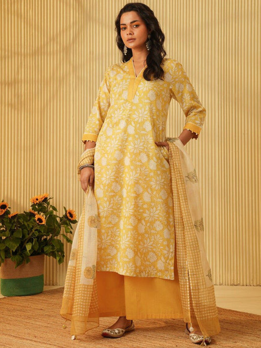 JAYPORE Floral Printed V-Neck Straight Kurta