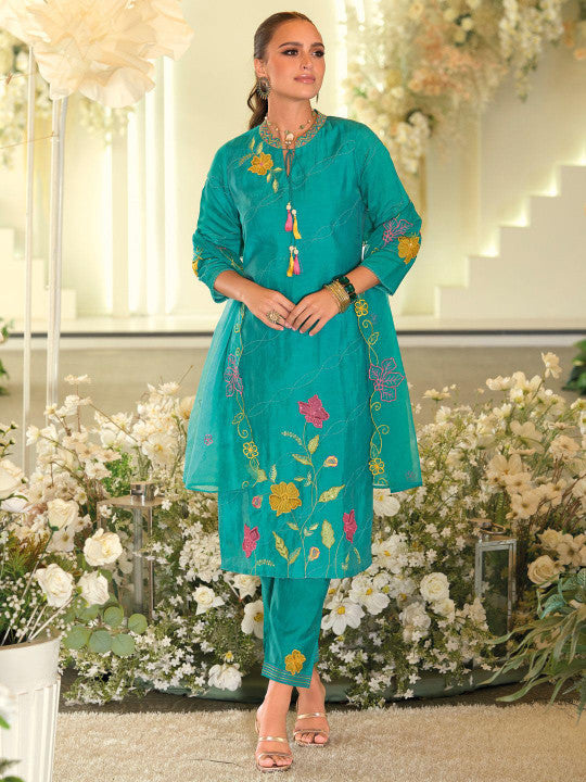 Indo Era Women Floral Embroidered Regular Thread Work Kurta with Trousers & With Dupatta