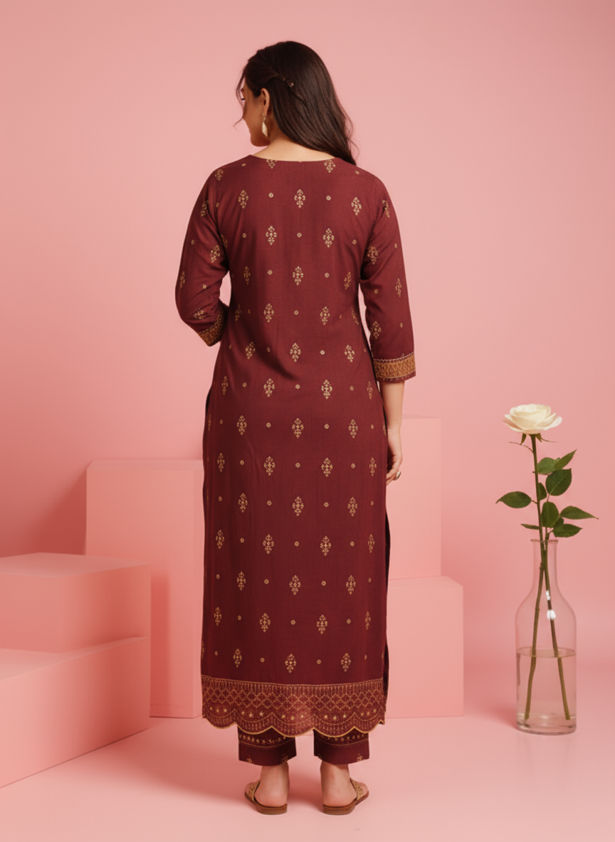 Viscose Floral Anarkali Maroon Kurta