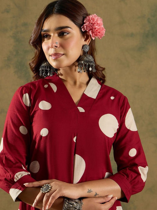 Indo Era Printed V-Neck Pure Cotton Tunic With Trouser