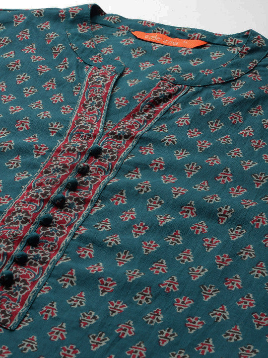 Indo Era Ethnic Motifs Printed Pure Cotton Kurta With Trousers & Dupatta