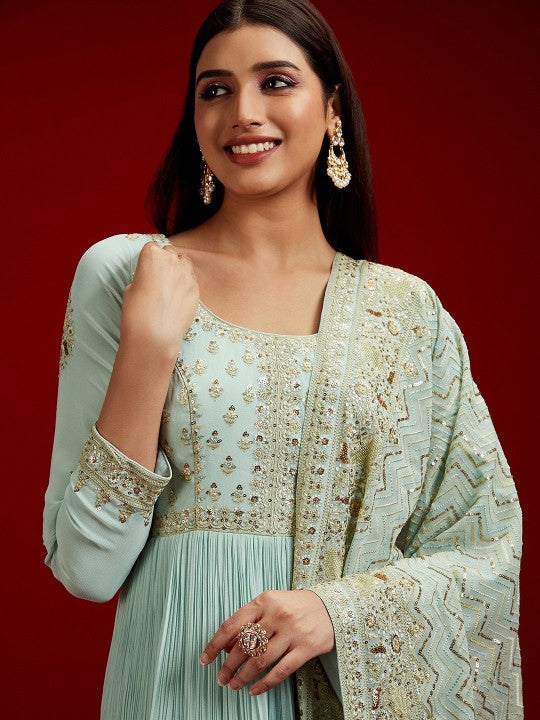 Floral Yoke Design Empire Sequinned Kurta