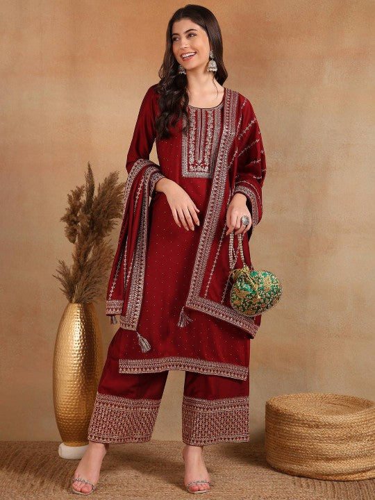 AHIKA Ethnic Motifs Embroidered Sequinned Kurta