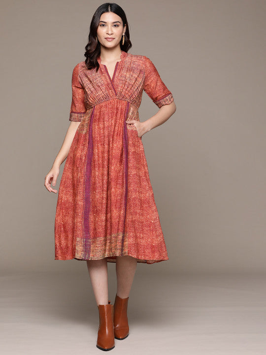 Printed A-Line Midi Dress