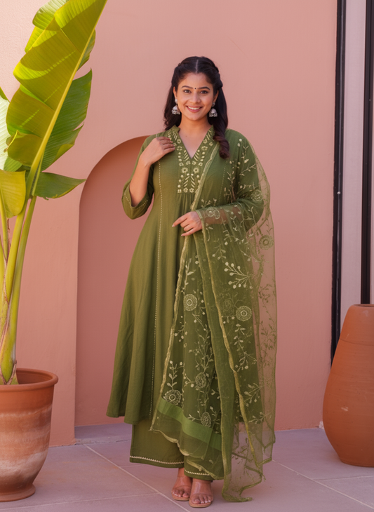 Embroidered Roman silk Flared Kurta
